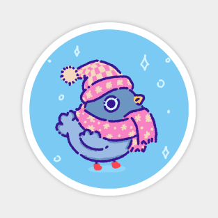 A cozy pigeon in a winter hat and a warm scarf Magnet